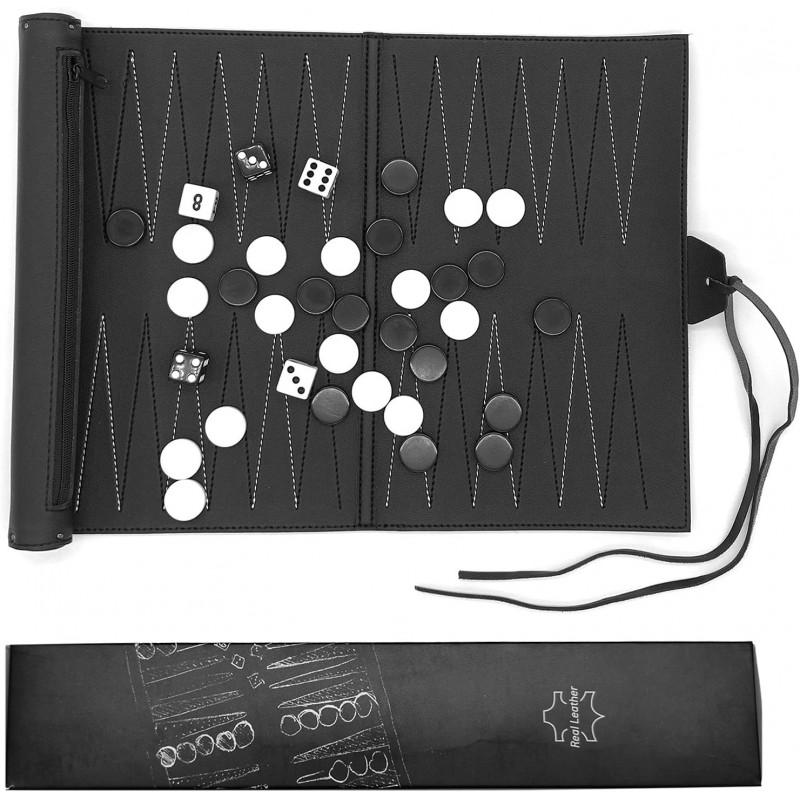 Backgammon Set Roll Up Travel Style - PU Leather Backgammon Game- Folding Classic Board Game $32.42 Travel Games