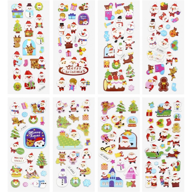 3D Puffy Stickers Variety Pack for Christmas Theme Including Christmas Tree Santa Reindeer Snowman Snowflakes 3D Stickers for...