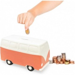 Isaac Jacobs Ceramic Retro Camper Van Coin Bank Vintage Piggy Bank Home Décor Money Bank Gift for Kids Teens and Adults (Pink...