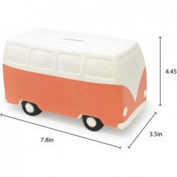 Isaac Jacobs Ceramic Retro Camper Van Coin Bank Vintage Piggy Bank Home Décor Money Bank Gift for Kids Teens and Adults (Pink...