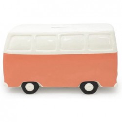 Isaac Jacobs Ceramic Retro Camper Van Coin Bank Vintage Piggy Bank Home Décor Money Bank Gift for Kids Teens and Adults (Pink...