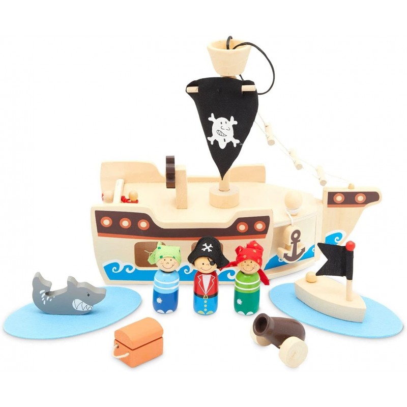 Kids Pirate Ship Toys Wooden Pirates for Boys (Total 11 Pieces) $47.25 Play Figure Playsets