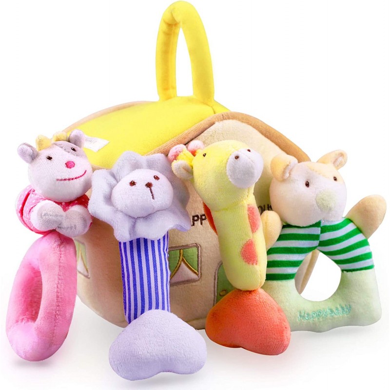 4 Plush Baby Soft Rattle Toys Hand Grab Sensory Shaker Farm Stuffed Animal Set Infant Easter Basket Girls Unique Newborn Show...