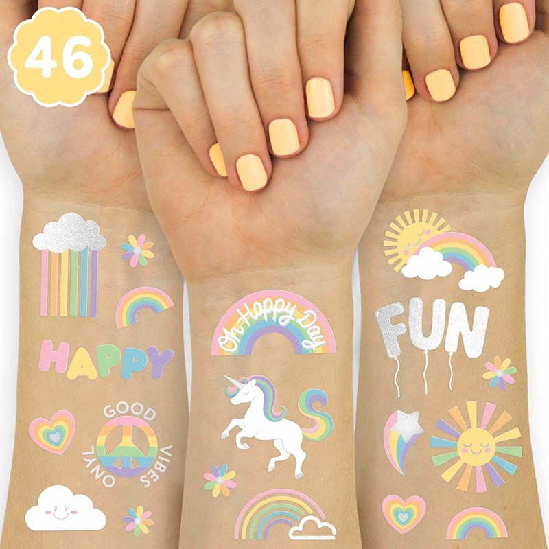 Rainbow Temporary Tattoos - 46 Glitter Styles | Unicorn Birthday Party Supplies Oh Happy Day Baby Shower Magical Party Favors...