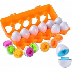 12 PCS Matching Eggs Toy Color & Shape Recognition Toddler Educational Toys Easter Eggs Sorter Puzzle Learning Montessori Toy...