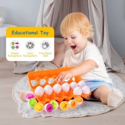 12 PCS Matching Eggs Toy Color & Shape Recognition Toddler Educational Toys Easter Eggs Sorter Puzzle Learning Montessori Toy...