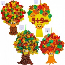 8 Sets Fall Crafts Kits Kids Fall Crafts Bulk Thanksgiving Crafts DIY Thankful Tree Art Sets Autumn Leaf Foam Stickers Pom-Po...