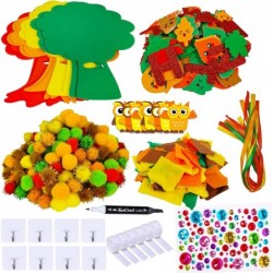 8 Sets Fall Crafts Kits Kids Fall Crafts Bulk Thanksgiving Crafts DIY Thankful Tree Art Sets Autumn Leaf Foam Stickers Pom-Po...