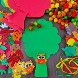 8 Sets Fall Crafts Kits Kids Fall Crafts Bulk Thanksgiving Crafts DIY Thankful Tree Art Sets Autumn Leaf Foam Stickers Pom-Po...