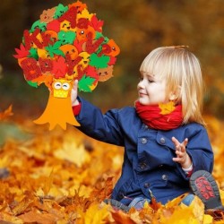 8 Sets Fall Crafts Kits Kids Fall Crafts Bulk Thanksgiving Crafts DIY Thankful Tree Art Sets Autumn Leaf Foam Stickers Pom-Po...