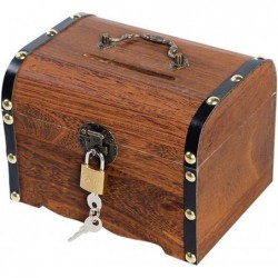 Piggy Bank Solid Wood Piggy Bank Vintage Treasure Chest Child Piggy Bank Lock Paper Money Boy Piggy Bank Can Be Taken Adult C...