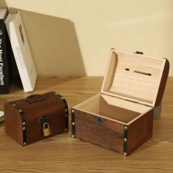 Piggy Bank Solid Wood Piggy Bank Vintage Treasure Chest Child Piggy Bank Lock Paper Money Boy Piggy Bank Can Be Taken Adult C...