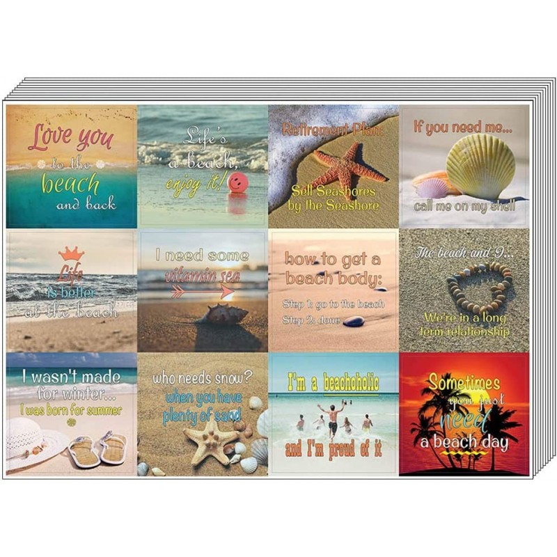 Beach Humor and Fun stickers (10-Sheet) – Total 120 pcs (10 X 12pcs) Individual Small Size 2.1 x 2. Inches Waterproof Unique ...