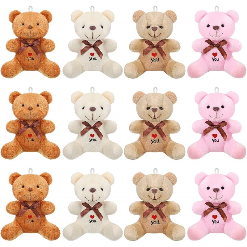 12 Pieces Plush Mini Bear Toy 3.5 Inch Valentine's Day Stuffed Animals Plush Bears Soft Tiny Bear Favors Jointed Doll Bear To...