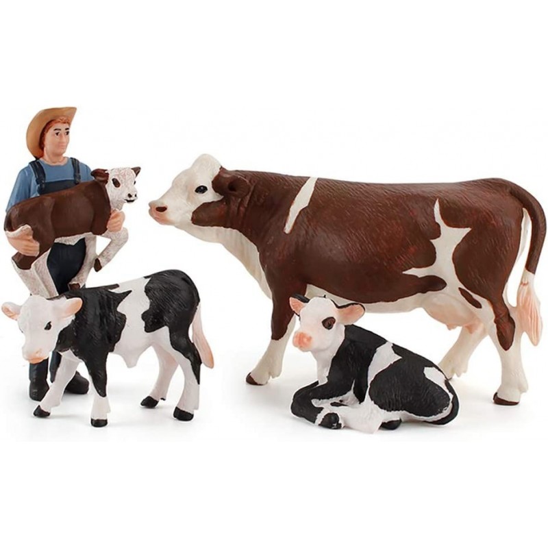 Set of 4 Realistic Farm Cow Model Figure Toy Set Cow Figurines Collection Playset with Farm Keepers Farm Meadows Pasture Cow ...