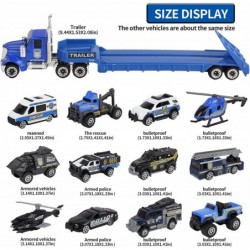 Die-cast Police Rescue City S.W.A.T. Car Toys Set w/ Heavy Duty Trailer & Police Patrol Cartoon Stickers 12 Packs Mini Police...