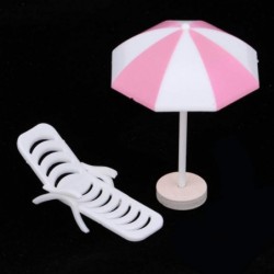 5 Sets 1/12 Dollhouse Beach Chair Umbrella Aquarium Terrariums Decoration Cake Ornaments - Pink $20.47 Dollhouse Accessories