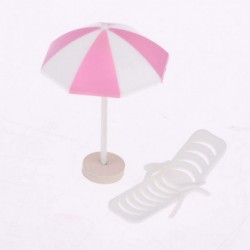 5 Sets 1/12 Dollhouse Beach Chair Umbrella Aquarium Terrariums Decoration Cake Ornaments - Pink $20.47 Dollhouse Accessories