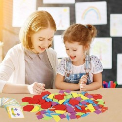 155PCS Wooden Pattern Blocks Set Geometric Shape Puzzles Classic Educational Toys Tangrams Set for Kids Ages 3-8 with 24 Pcs ...