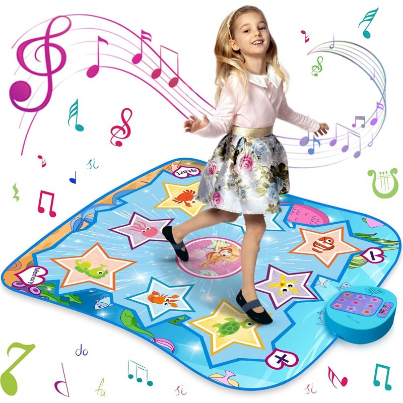 Dance Mat Toys for 3-10 Year Old Kids Gifts Adjustable Volume Dance Pad with LED Lights 5 Challenge Levels Built-in Music Bir...