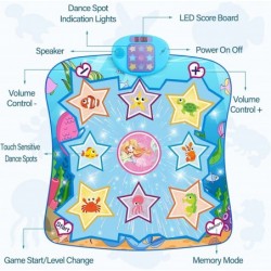 Dance Mat Toys for 3-10 Year Old Kids Gifts Adjustable Volume Dance Pad with LED Lights 5 Challenge Levels Built-in Music Bir...