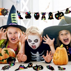 Halloween Crafts for Kids Scratch Art for Kids 48 Pcs Halloween Crafts Rainbow Scratch Paper Colorful Magic Cards for Hallowe...