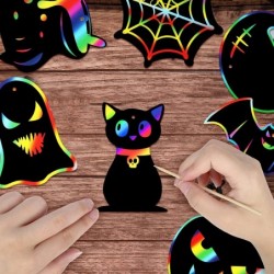 Halloween Crafts for Kids Scratch Art for Kids 48 Pcs Halloween Crafts Rainbow Scratch Paper Colorful Magic Cards for Hallowe...