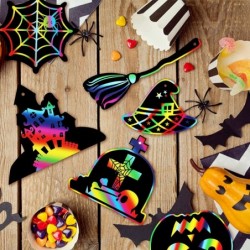 Halloween Crafts for Kids Scratch Art for Kids 48 Pcs Halloween Crafts Rainbow Scratch Paper Colorful Magic Cards for Hallowe...