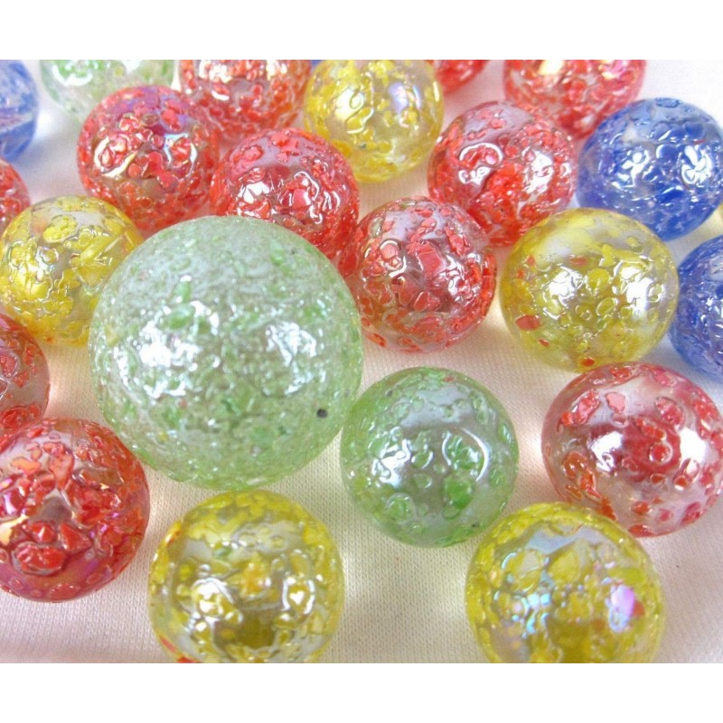 Big Game Toys~25 Glass Marbles Rainbow Glitter Blue/Red/Green/Yellow Speckled Glitter Confetti Classic Style Game Pack (24 Pl...