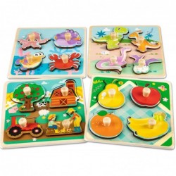 Wooden Toddler Puzzles Peg Puzzles Gifts Toys 4 Pcs Eco Friendly Animal Patterns Jigsaw with Handles Infant Kid Fine Motor Sk...