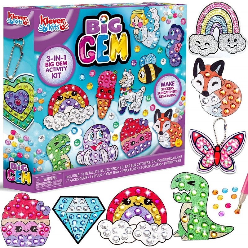 Kids Diamond Art Big Gem Diamond Painting Kit with 18 Magical Stickers 3 Suncatchers 2 Keychains Diamond Art for Kids DIY Pai...