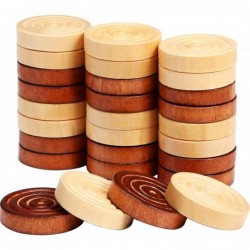 48 Pieces Wooden Checkers 1.06 Inch Wooden Checkers Pieces with Stackable Ridge in Drawstring Storage Pouch Red Black Dark Br...