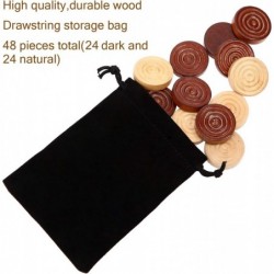 48 Pieces Wooden Checkers 1.06 Inch Wooden Checkers Pieces with Stackable Ridge in Drawstring Storage Pouch Red Black Dark Br...