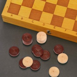 48 Pieces Wooden Checkers 1.06 Inch Wooden Checkers Pieces with Stackable Ridge in Drawstring Storage Pouch Red Black Dark Br...