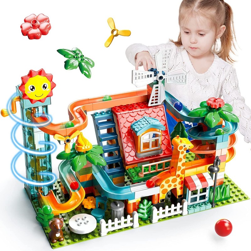 SUMXTCH Marble Run Building Blocks 255pcs Marble Maze with Elevator DIY Toys Marble Track Sets Educational Toys for Kids 4-8 ...