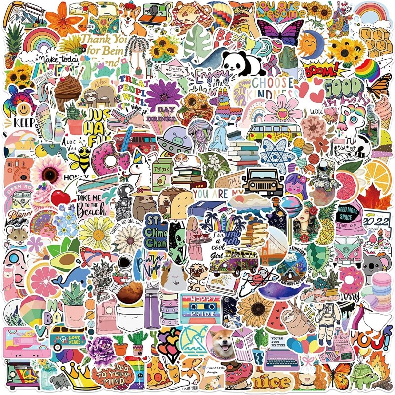 Stickers for Water Bottles 200 Pieces Cute Vinyl Aesthetic Waterproof Stickers Pack for Laptop Computer Phone Skateboard Lugg...