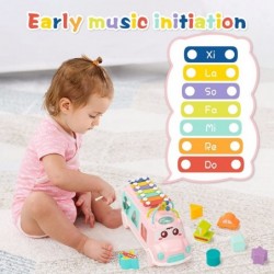 Baby Toy 12-18 Months Music Bus Xylophone for Kids Toy Baby Toys for 1 Year Old Boys and Girls with Building Blocks Musical T...