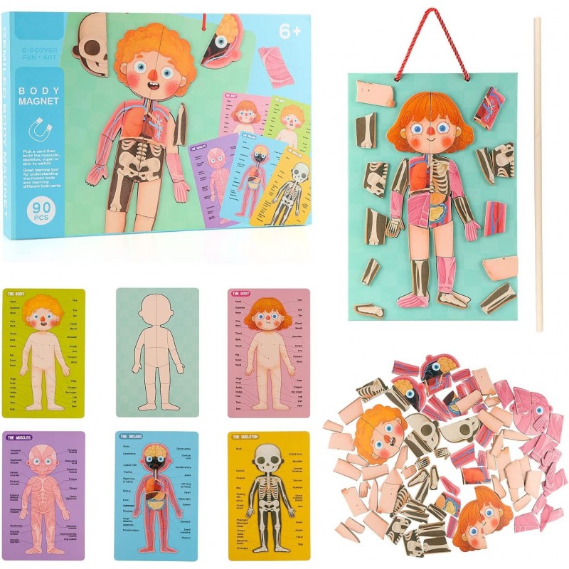 Wooden Human Body Puzzle for Kids Toddlers 90 Piece Magnetic Anatomy Body Puzzles to Learn Body Parts Organs Muscles and Bone...