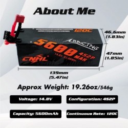 4S Lipo Battery 5600MAH 14.8V Lipo Battery 120C Hard Case with Deans for Arrma Kraton 8S RC Buggy Truggy Crawler Monster Car ...