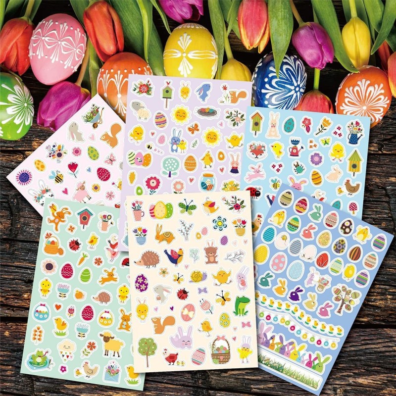 Children Stickers Sheet Assorted Easter Bunny Stickers for Party Favor DIY Craft Art Making Decoration 6-Sheet Easter Sticker...