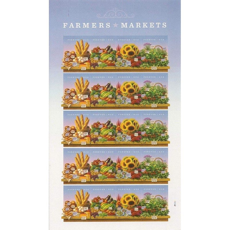 Farmers Markets Sheet of Twenty Forever Postage Stamps Scott 4915a $45.22 Collectible Postage Stamps