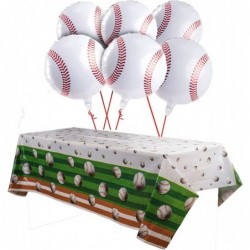 7 PCS Baseball Party Decorations Includes 1 PCS Baseball Tablecloth 6 PCS Baseball Balloons Plastic Disposable Baseball Table...