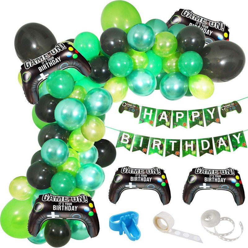 Video Game Party Balloon Garland Kit 105 Pack Green Black Balloons Garland Kit Ideal for Video Game Pixel Miner Gamer Birthda...