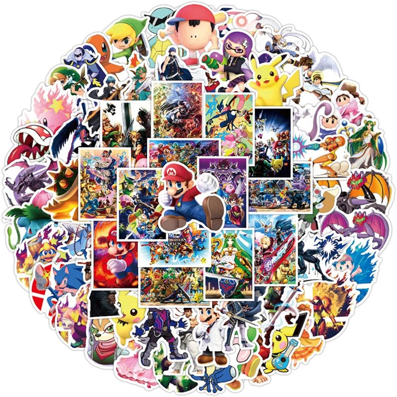 100pcs Super Smash Bros Stickers for Laptop Cute Cartoon Game Decals for Kids Teens Boys Water Bottles Cars Computer Phone Sk...