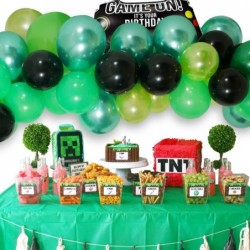 Video Game Party Balloon Garland Kit 105 Pack Green Black Balloons Garland Kit Ideal for Video Game Pixel Miner Gamer Birthda...