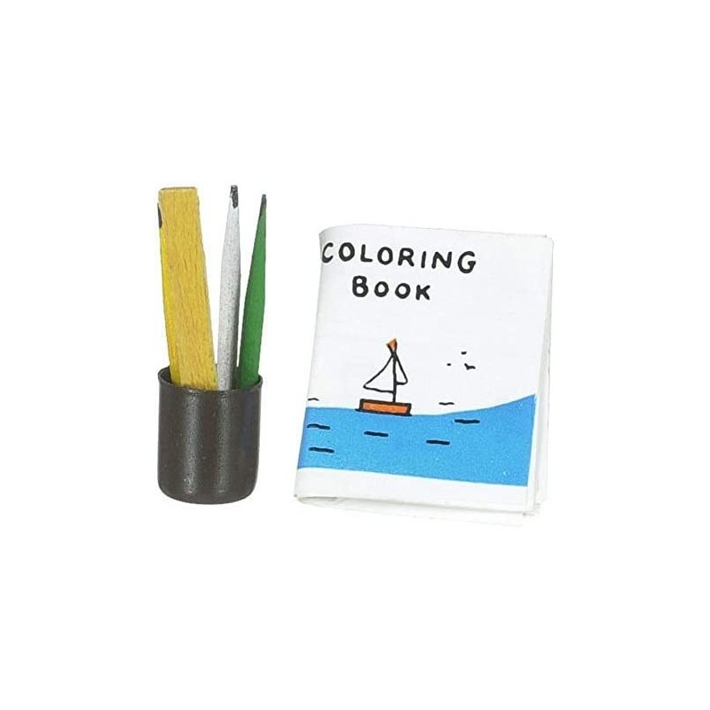 Dollhouse Colouring Books & Pencil Pot Miniature School Desk Accessory $16.86 Dollhouse Accessories