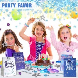 72 Pcs Winter Party Favors Snowflake Gift Bags with Stickers Princess Wand Snowflake Silicone Bracelet Necklace Ring for Kids...