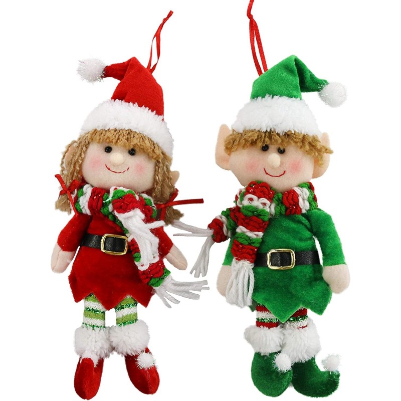 2pcs Christmas Elves Plush Dolls Adorable Soft Boy and Girl Set of 2 Xmas Elf Stuffed Animals Hanging Ornaments Santa Helper ...