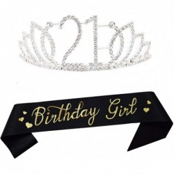 21st Birthday Silver Tiara and Sash Happy 21st Birthday Party Supplies Birthday Girl Glitter Satin Sash and Crystal Tiara Pri...