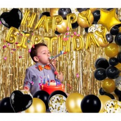 Birthday Party Decorations Happy Birthday Balloons Banner with Black and Gold Balloons Set Gold Foil Fringe Curtain for Men W...